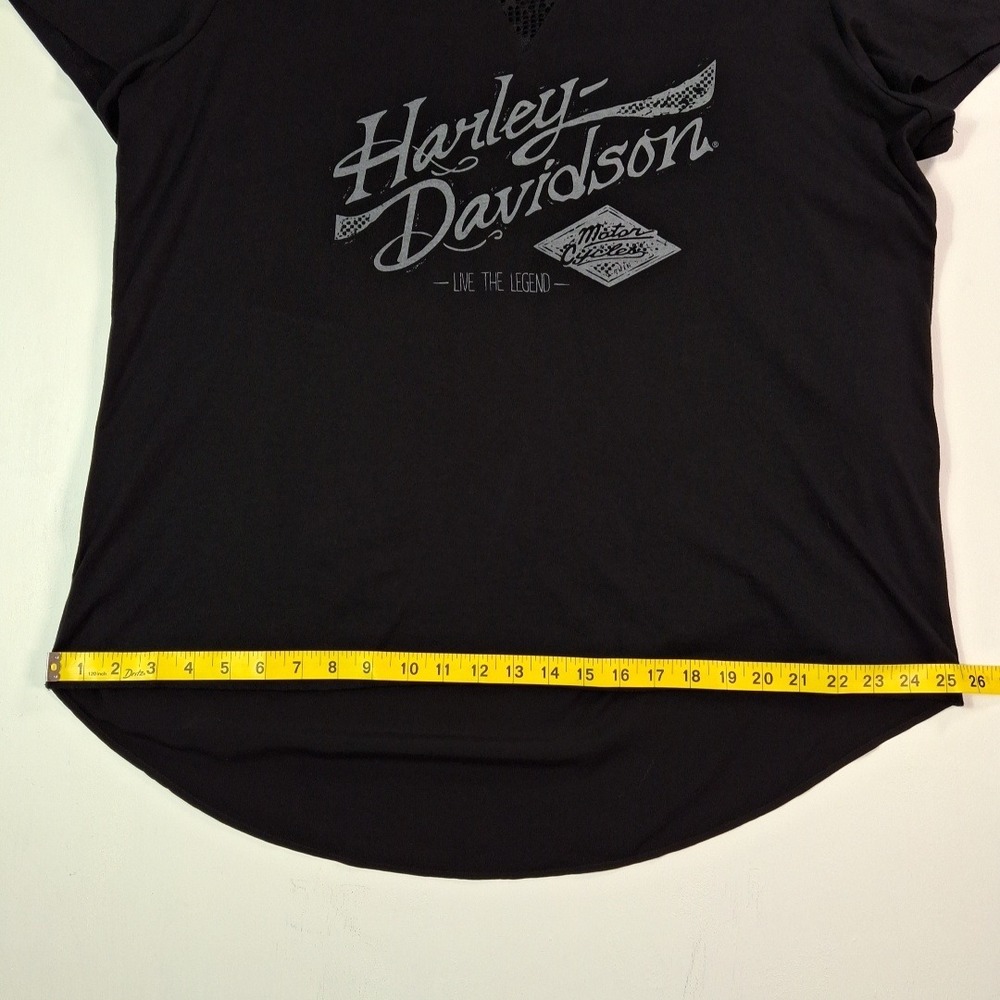 Harley-Davidson Womens Crossover Back Tee 1W Black Graphic T-Shirt Mesh V-Neck - Picture 7 of 13